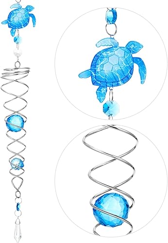 Juexica Tortuga marina de 19 pulgadas, regalo para adorno de Navidad, cola en espiral, hilandero de viento, atrapador de sol, bola de observación de