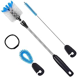 MOSOLAN 3-in-1 Stainless Steel Bottle Brush and Straw Cleaning Set, Long Handle Scrub Brush with Replaceable Head for Water Bottles, Glasswares, Mugs, Flasks, Tumblers, Vases, Flat Head