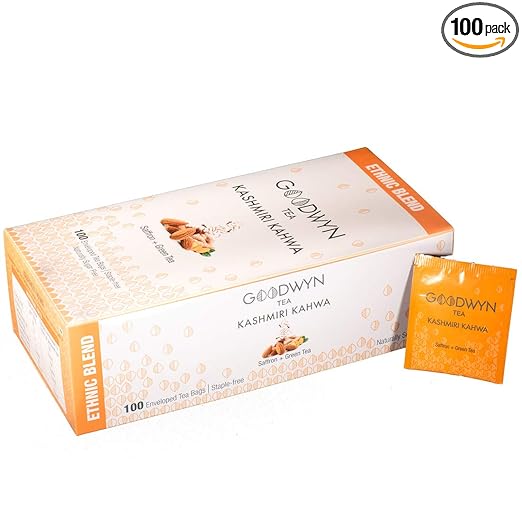 Kashmiri Kahwa Green Tea, A Supreme Blend of Green Tea and Indian Spices - 100 Tea Bags 