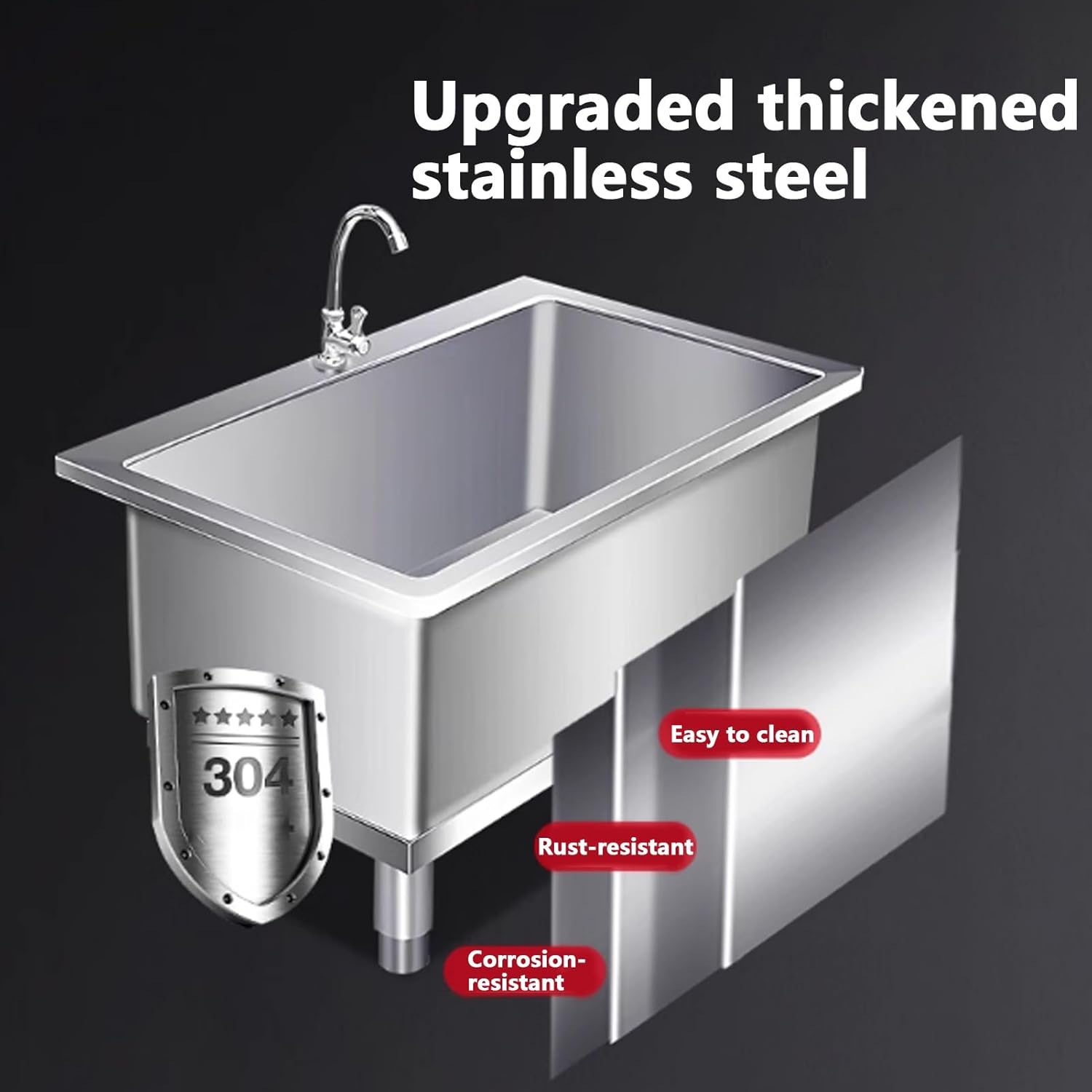 Commercial Stainless Steel Floor Mop Sink, Service Basin Wash Station, Deepening Floor-Standing Sink,Industrial Sink with Strainer and Faucet(100x50x50cm/39x20x20in)