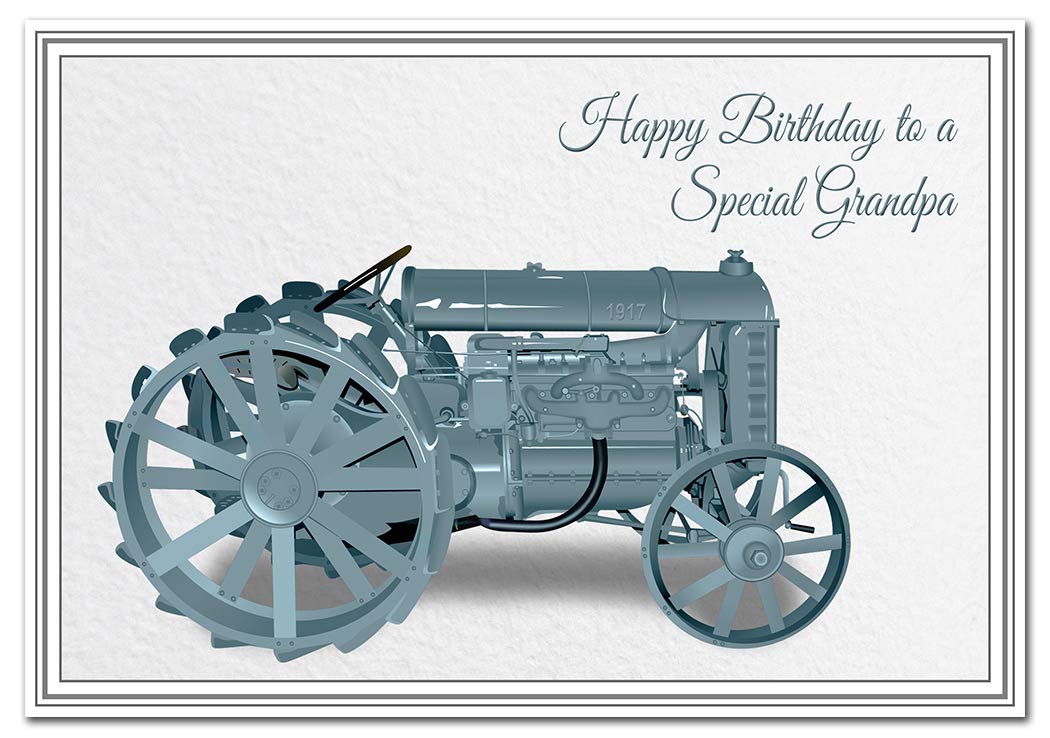 Birthday Card for Grandpa - Tractor Design - Special Farm Farming Farmers Greeting - Happy Best Wishes - Cool Unique Vector Art - Blank Inside - Unusual 1917 American Model F - Made in UK โ image 1