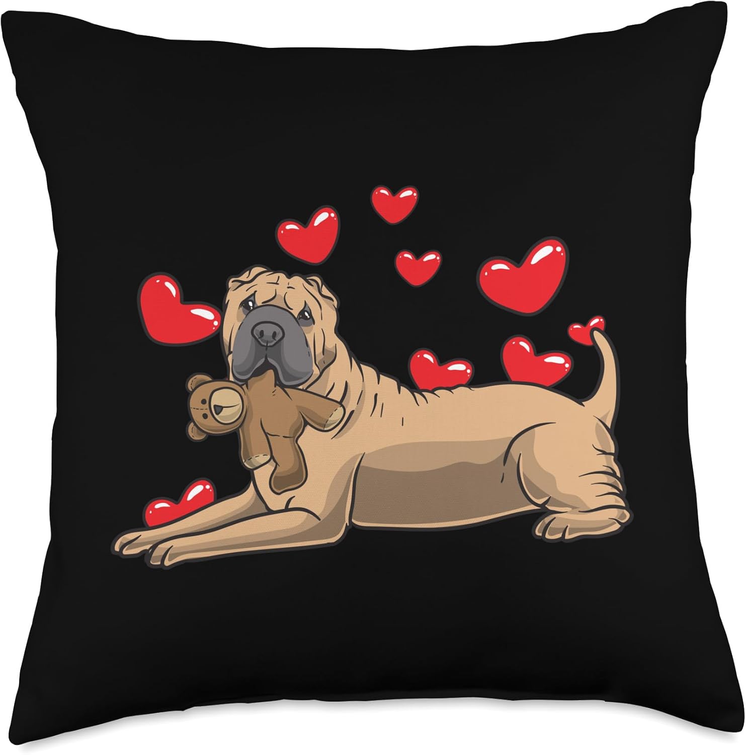 Shar Pei Dog With Stuffed Animal And Hearts Throw Pillow