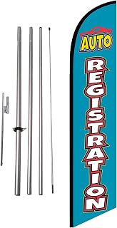 Auto Registration Service Business Advertising Feather Banner Swooper Flag Sign with 15 foot Flag Pole Kit and Ground Stake