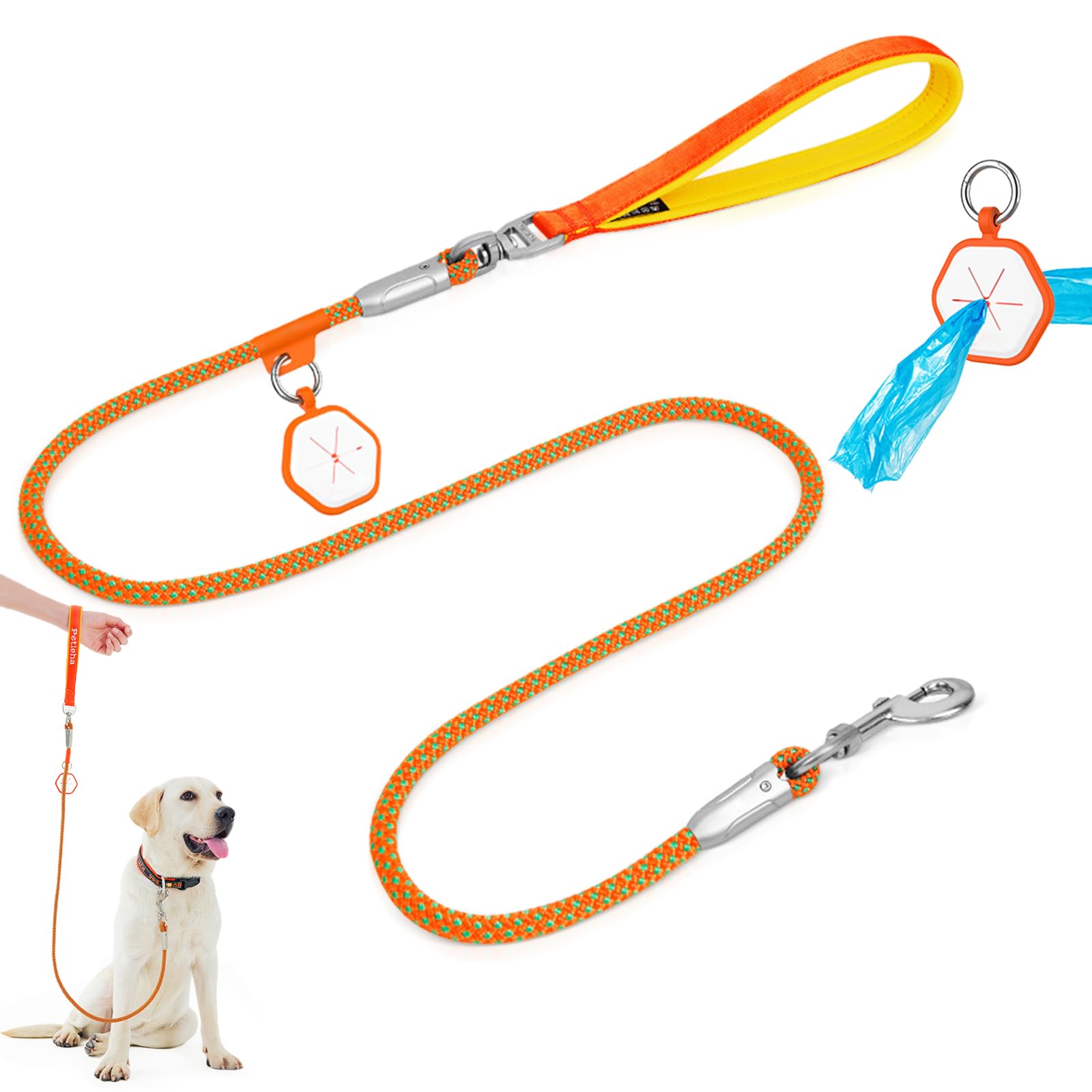 Dog Leash for Dogs Walking,for Small Medium and Large Dogs – High Strength Rope with Padded Soft Handle & Dog Poop Bag Holder, Puppy Walking Leash 5.2FT