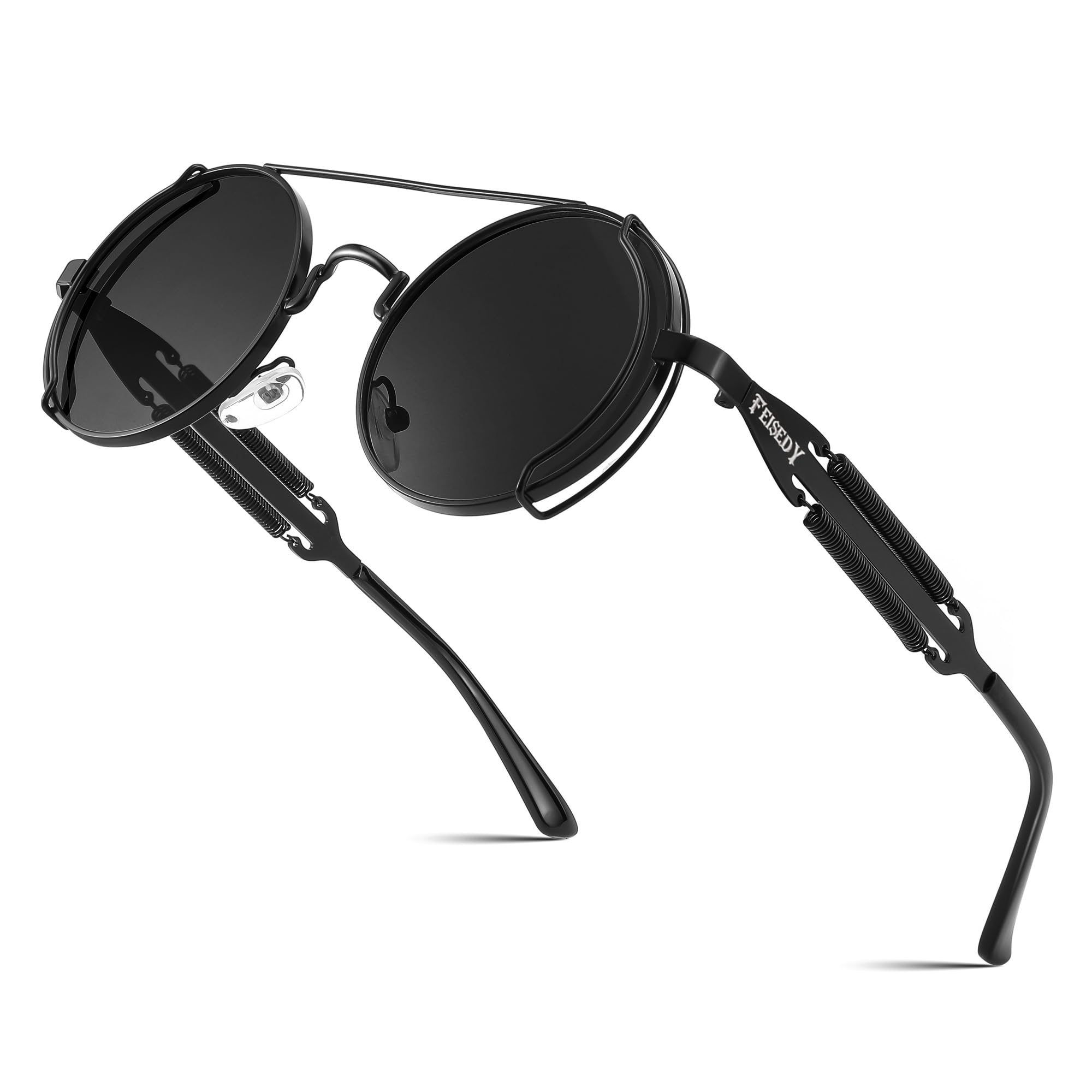 Aviator Sunglasses for Men Women, Retro Steampunk Gothic Round Metal Frame Hippie Glasses B2351