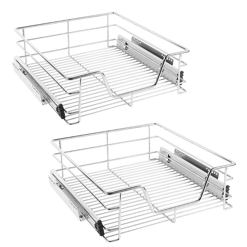 homewell Set di 2 scaffali estraibili per cassetti, in acciaio inox, con cuscinetti a sfera, estraibili per armadi, cassetti da cucina, portata 12 kg, adatto per armadi da 56 cm