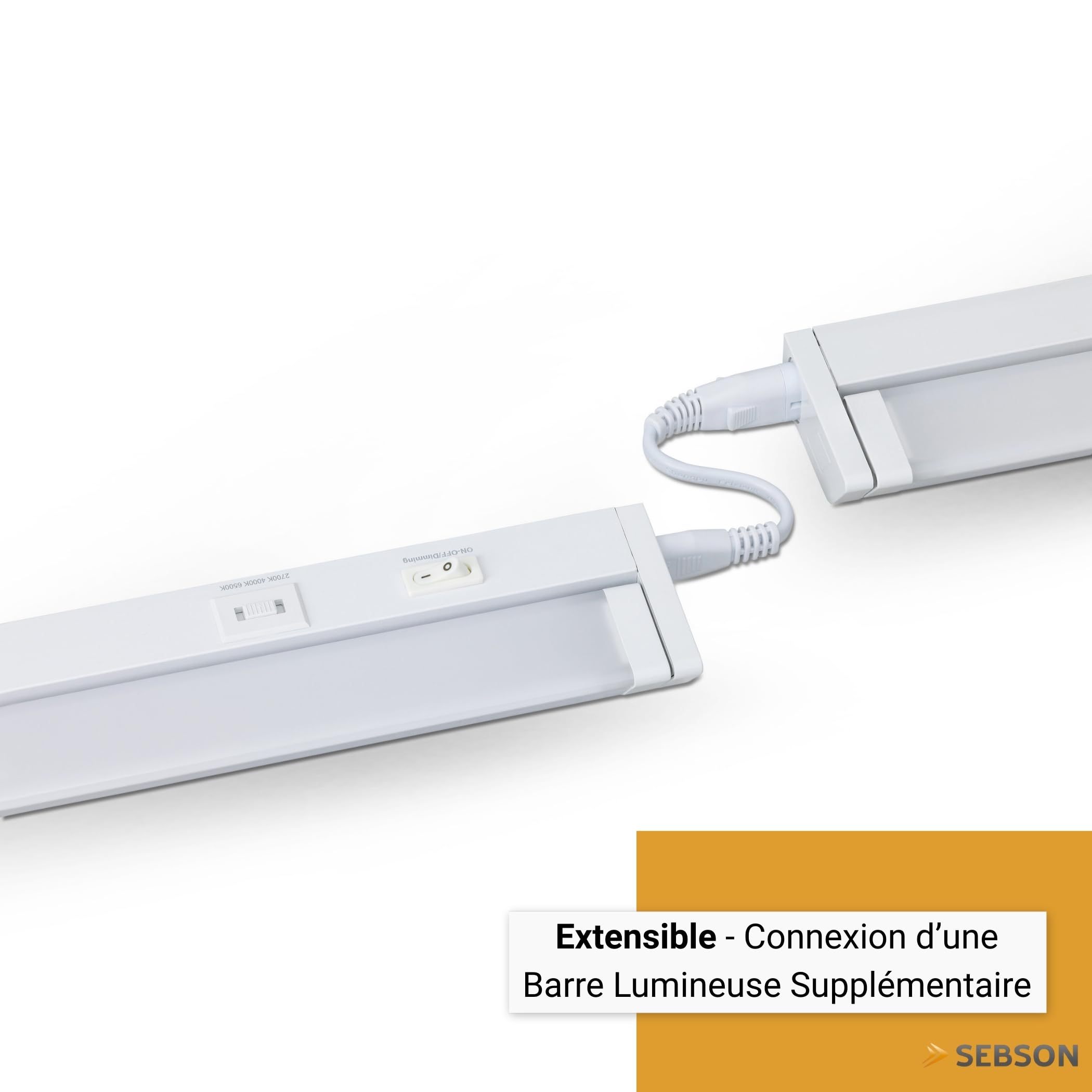 SEBSON Reglette LED sous Meuble Cuisine 110cm Dimmable 3 Couleurs 2700K/4000K/6500K Orientable Interrupteur Prise 230V Barre LED Prolongeable