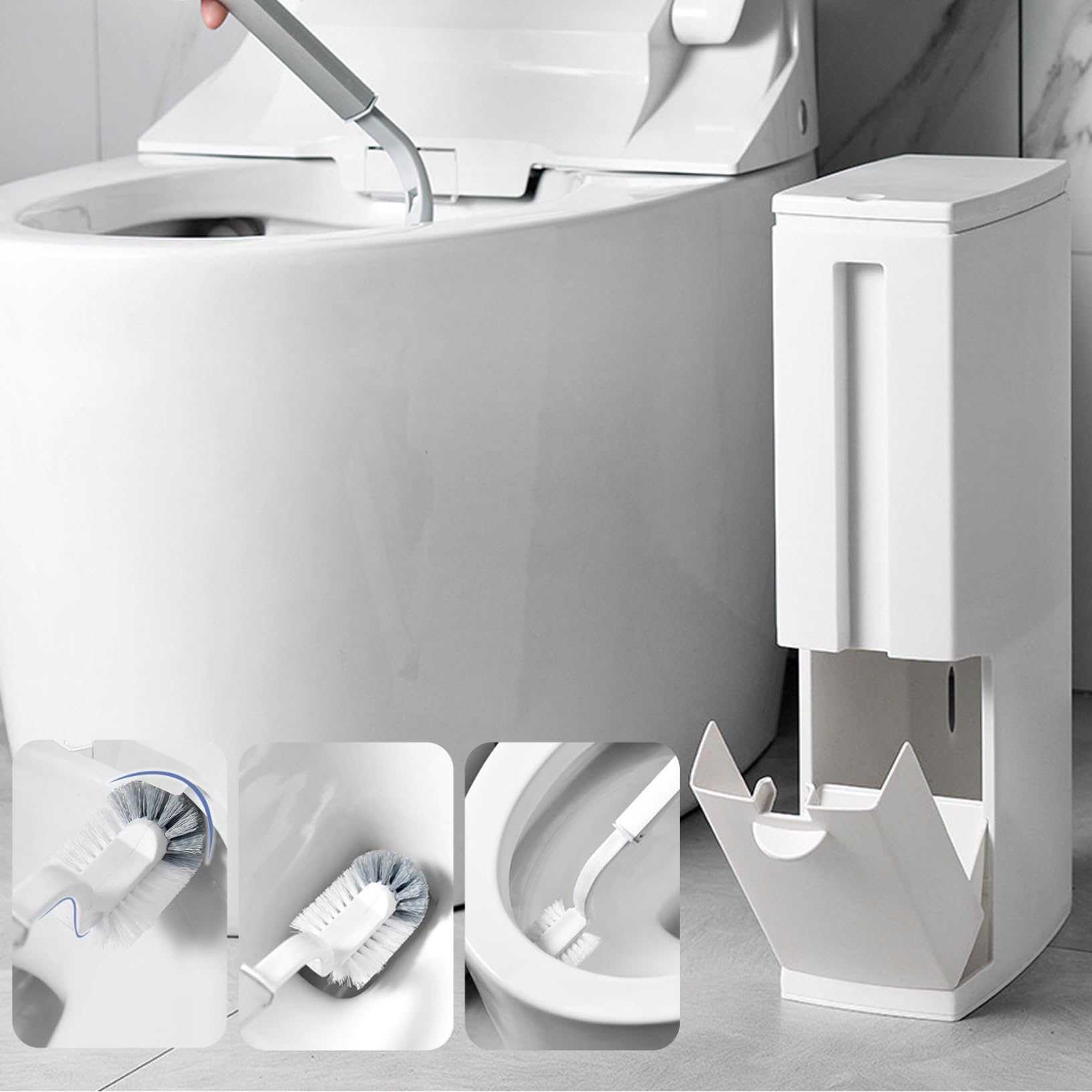 Schlanker weißer Badezimmer-Mülleimer mit WC-Bürstenhalter, platzsparend, rechteckiger Windeleimer für Zuhause, Küche und Badezimmer, Deckel zum Drücken zum Öffnen, 10,9 x 20,9 x 41,3 cm