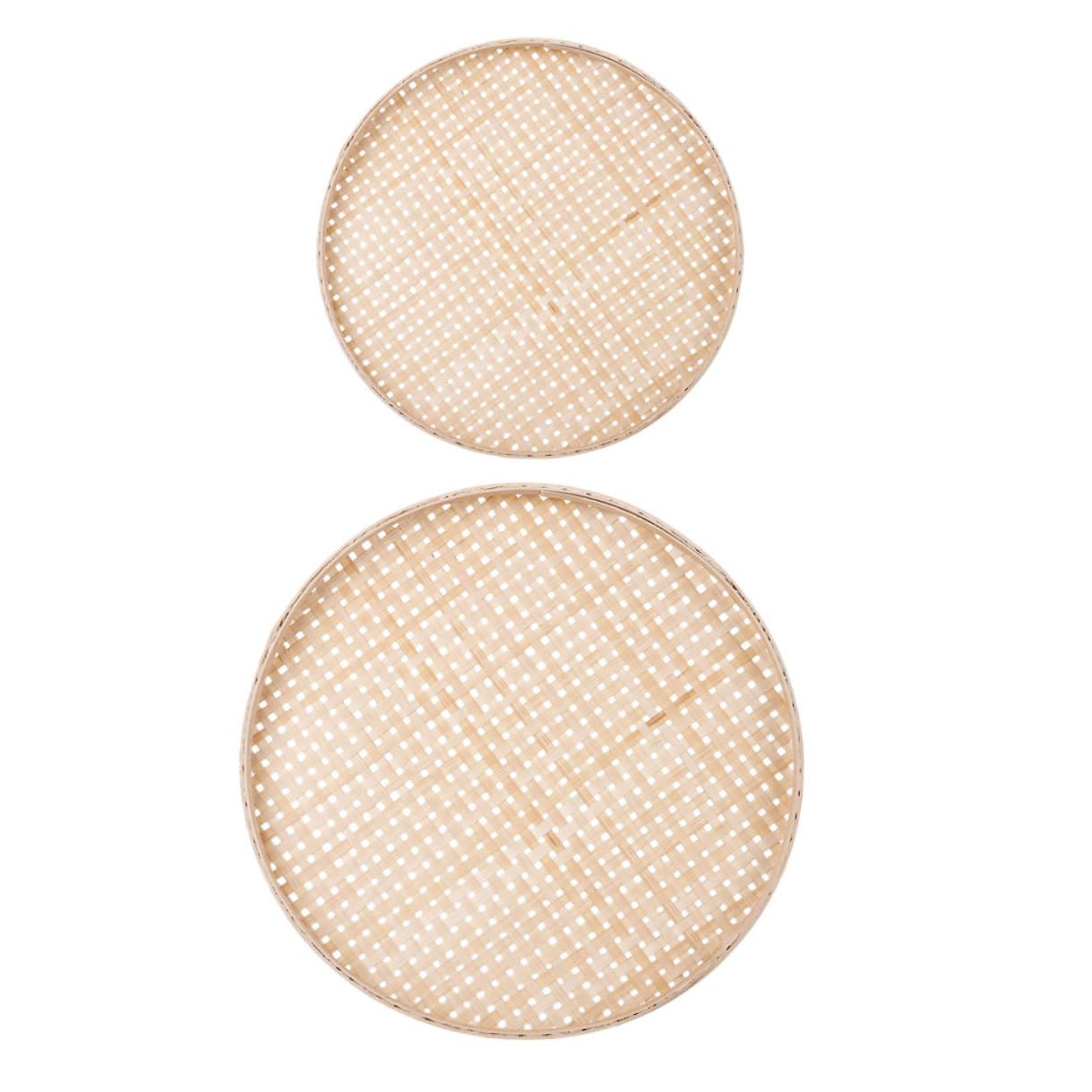 Setaccio Rotondo in Bambù Intrecciato 2 Pezzi, Beige