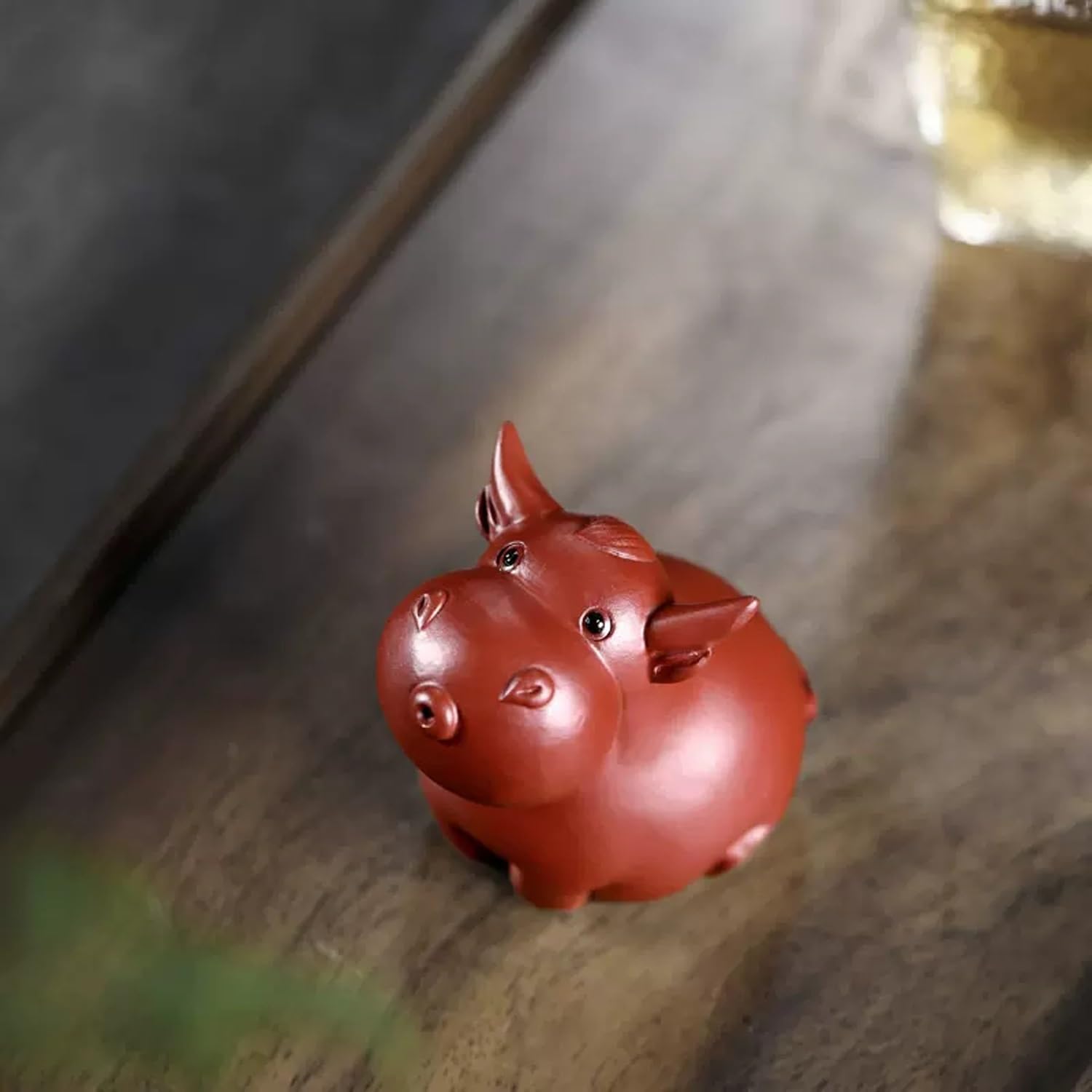 figurki zwierzątek， Zestaw 2 herbat dla zwierząt, uroczy zestaw do herbaty z fioletowej gliny dla bydła, akcesoria do rękodzieła, ozdoby na biurko na ceremonię herbacianą
