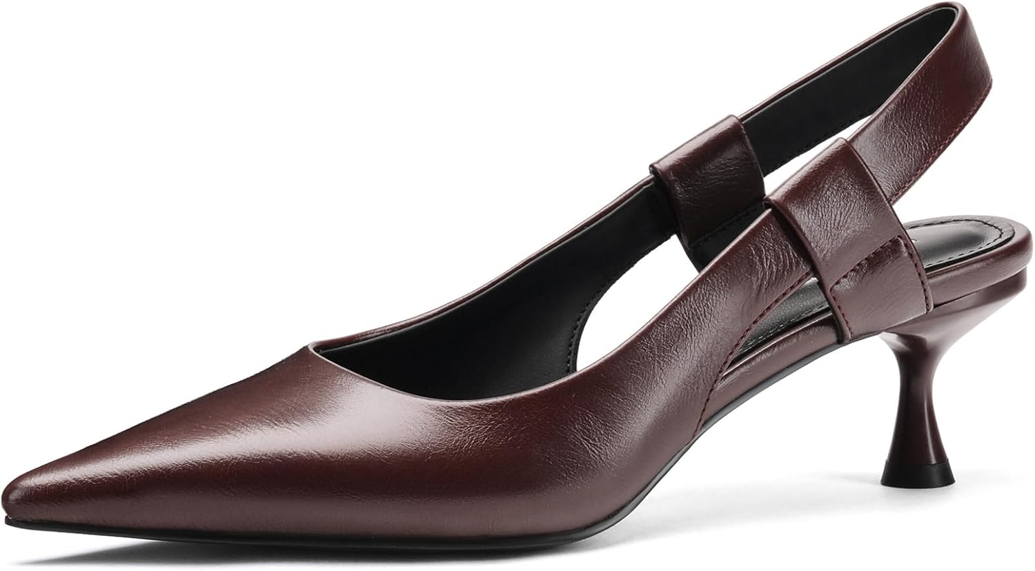 Pointed Toe Slingback Kitten Heels for Women, Leather Stiletto Heel Pumps with Elastic Strap Elegant Bridal Heel Dating Party Work Office Backless Pumps Shoes