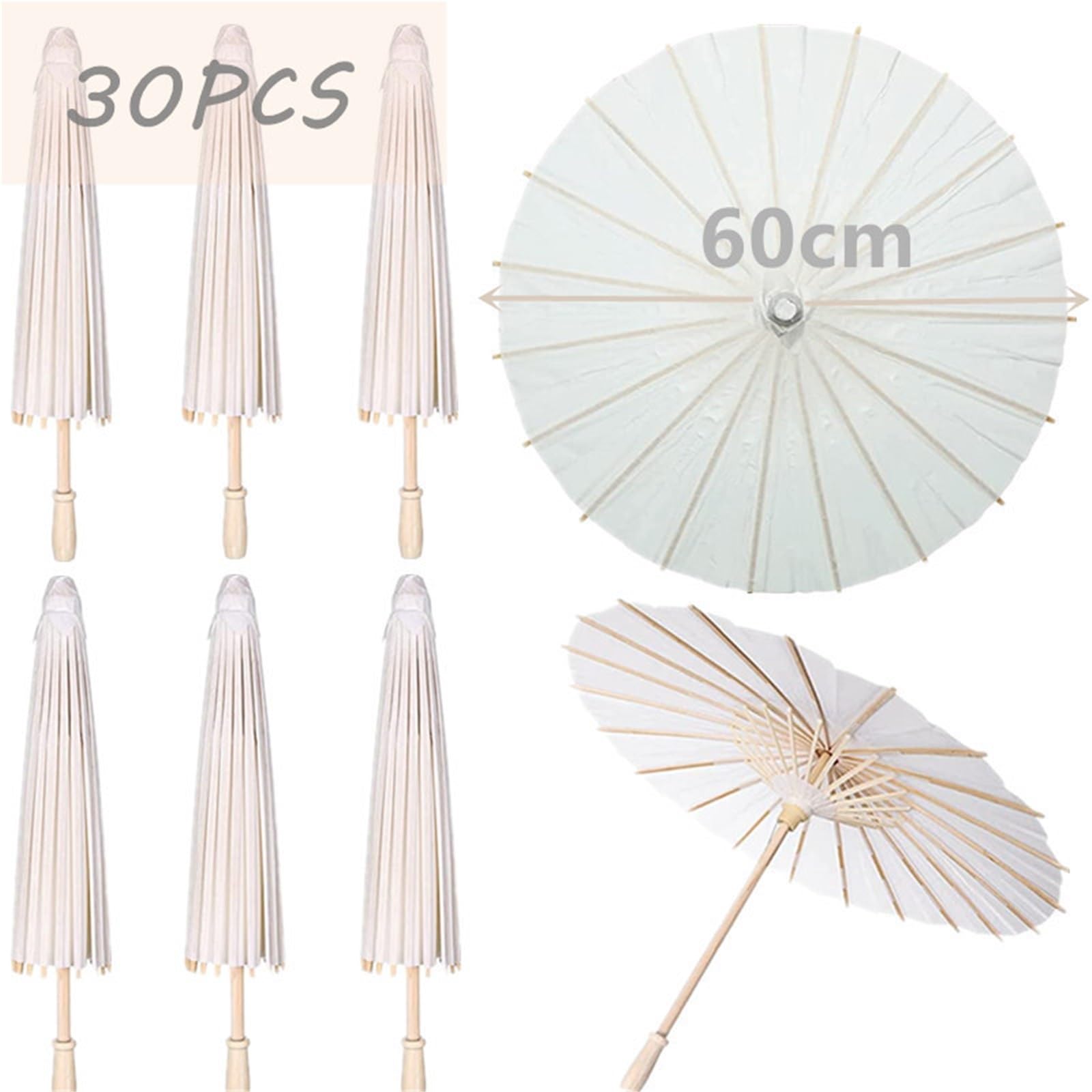 Paraguas De Boda 10-30 Uds Sombrilla De Papel Paraguas A Granel Paraguas Blanco Accesorios De Boda 60/80cm(60cm 10PCS White)