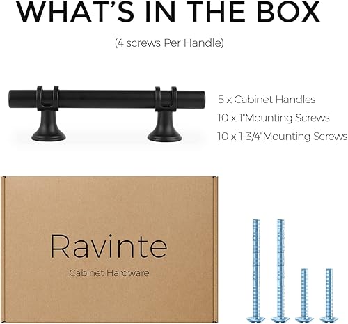Miniatura 7 de Ravinte Paquete de 5 tiradores de gabinete de 5 pulgadas con base redonda, tiradores de cajón color negro mate, manijas de gabinete de 5 pulgadas de