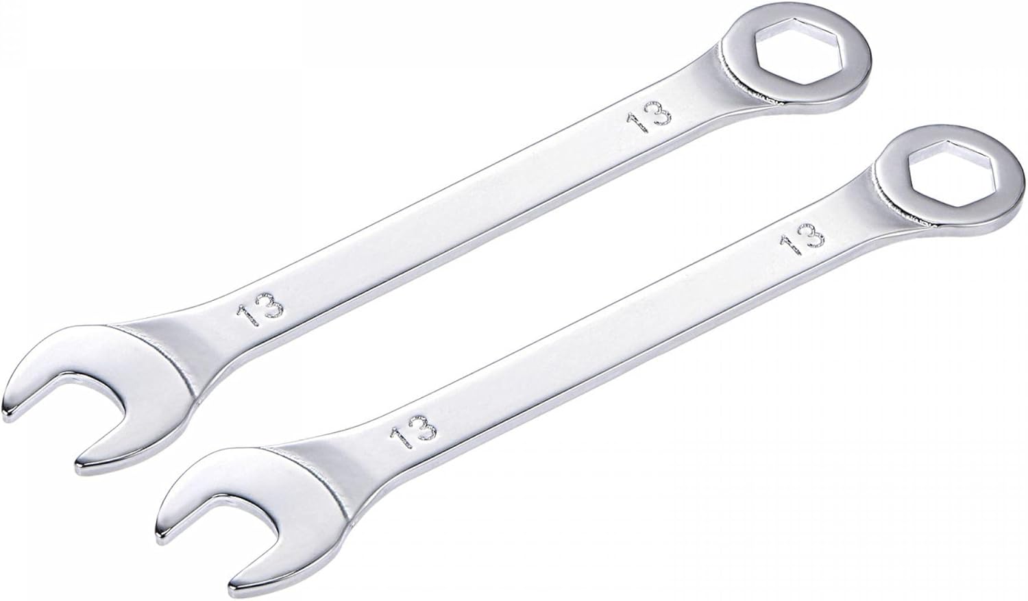 uxcell Thin Combination Wrench with Offset 6-Point End and Angled Open End, Metric Mirror-Chrome Plated High Carbon Steel, for Household Repairs, 13mm, 2 Pcs