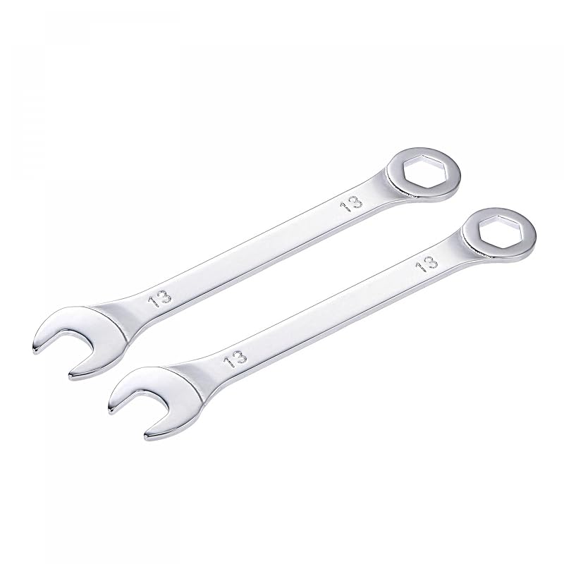 Chave combinada fina 13 mm com extremidade fechada de 6 pontos e boca angulada uxcell, aço-carbono com acabamento cromado, conjunto com 2 peças