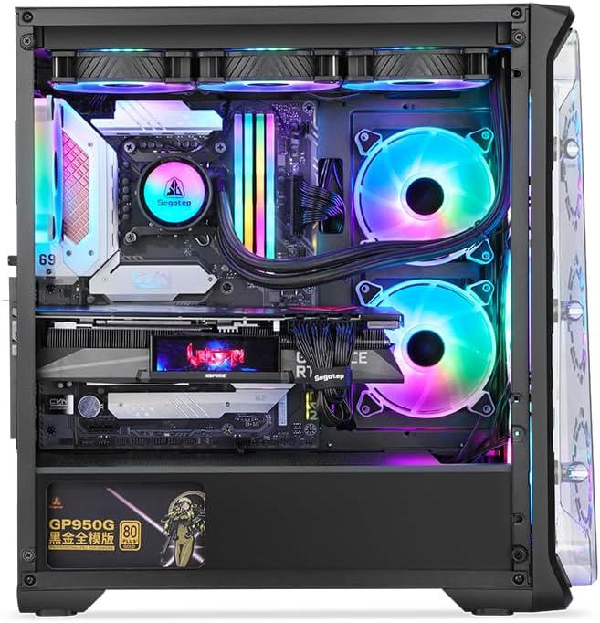 Interior view of the SEGOTEP LUX 360 case, showing the motherboard tray, fan mounts, and component layout.