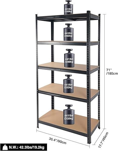 Miniatura 2 de REDCAMP Estantes de almacenamiento de garaje ajustables de 5 niveles con estantería de almacenamiento de garaje de jabalí, estante grande de