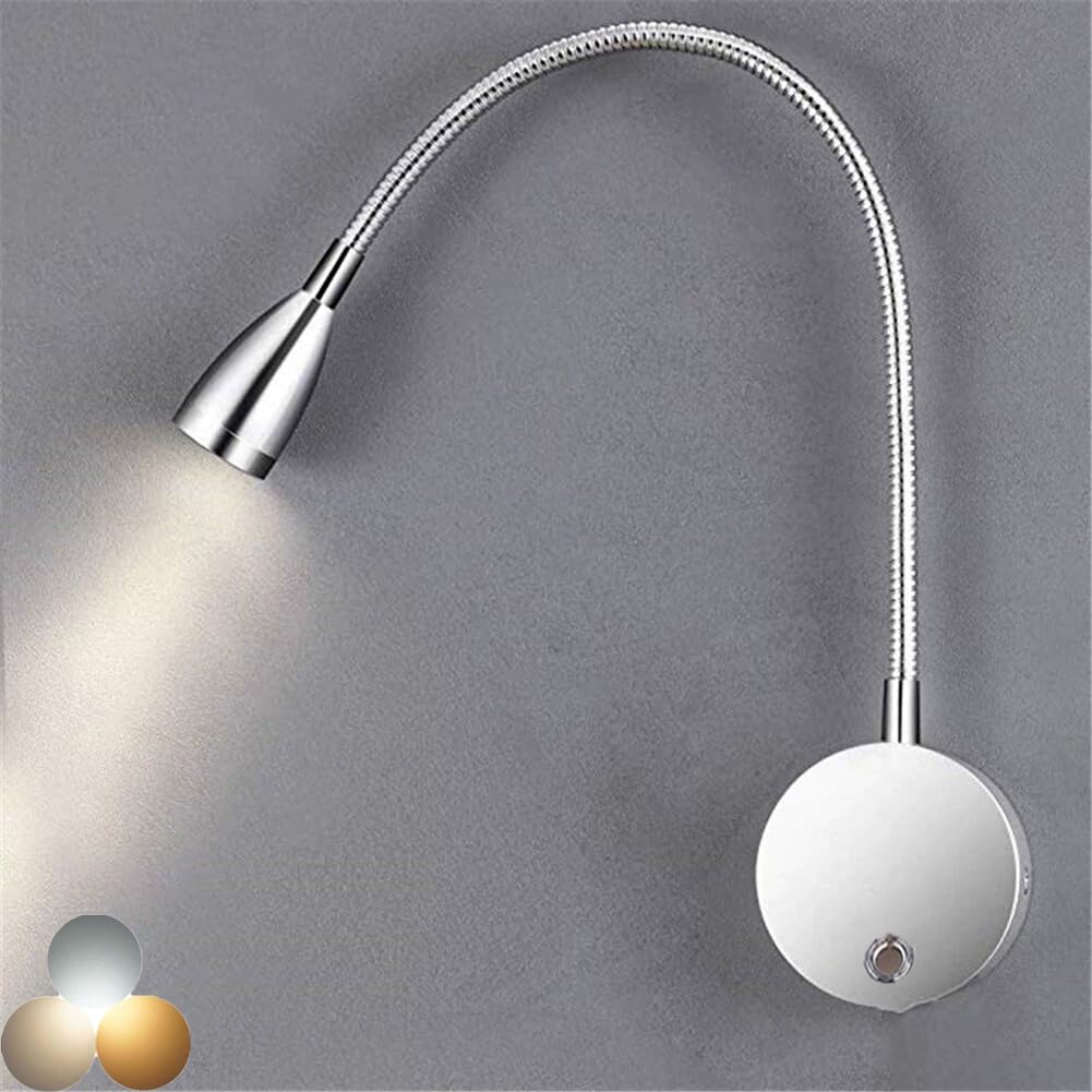 HYJAUSXB LED Gooseneck Wall Lamp - Dimmable Touch Switch Reading Light with USB Charging Port Flexible Indoor Mounted Bedside Eye Care Lighting