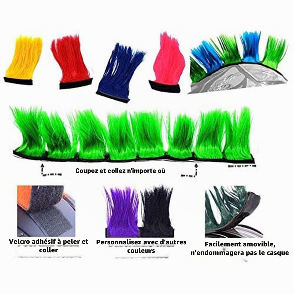 MOVKZACV Perruques mohawk pour casque de moto, mohawk, perruques synthétiques, auto-adhésives, pour casque de moto, hawks, casque