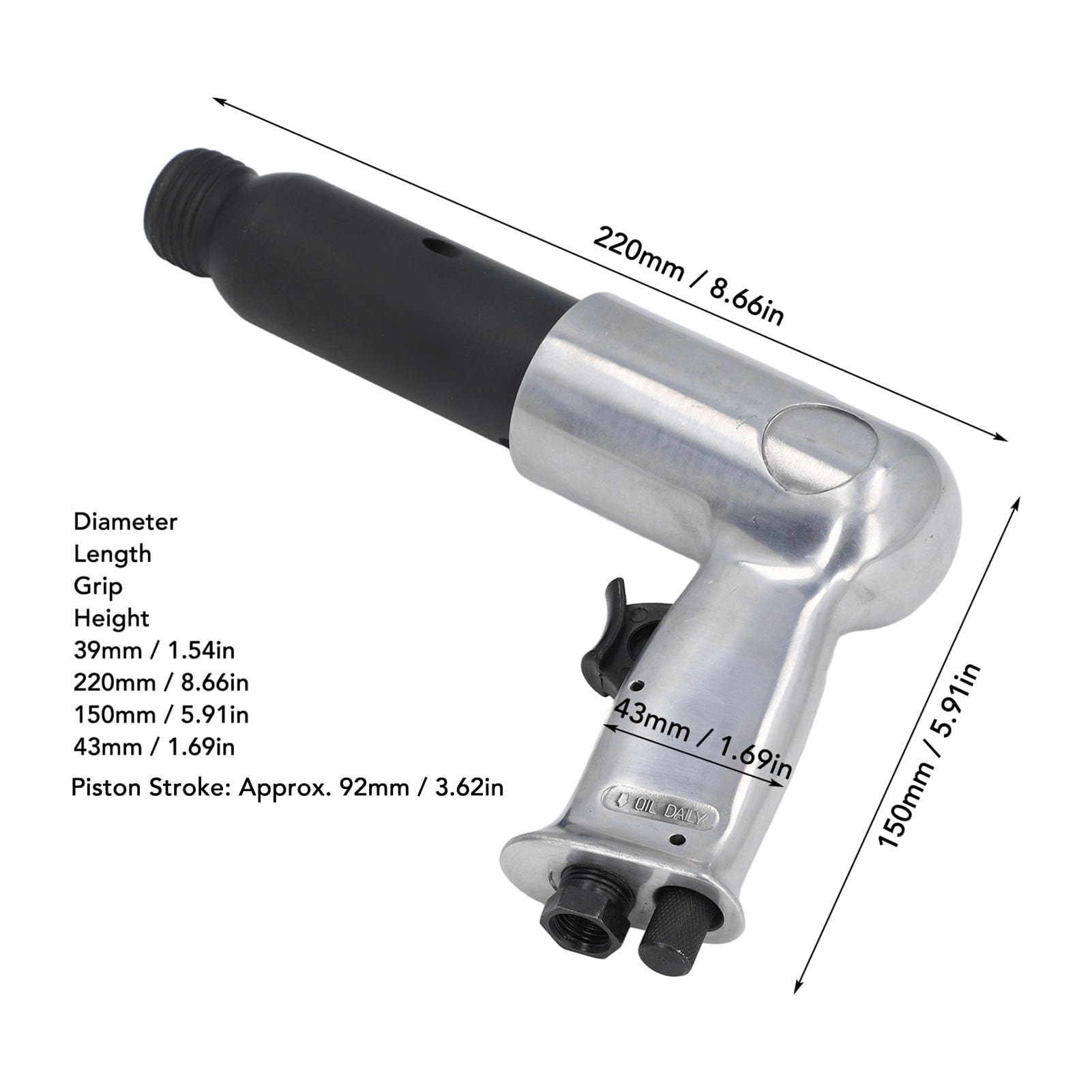 Fafeicy Martillo de Aire Industrial de Cincel Pneumático 2200bpm de 92 Mm de Pistón de 92 Mm de Entrada de Pistón 1/4 Pulgadas con 4 Cabezas de Cincel para Paneles de Metal Reparaciones