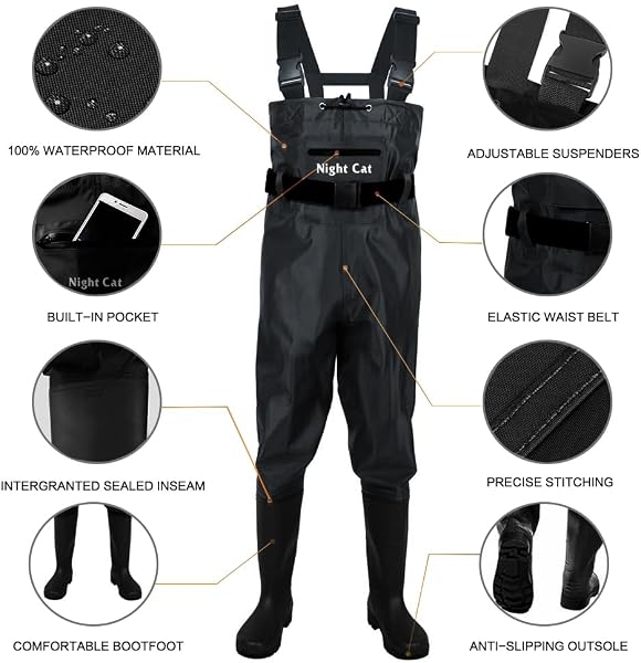 Night Cat Vadeadores de Pesca para Hombres Impermeables Transpirables Mujeres Caza vadeadores para Aguas, 1 tamaño más Grande es Bettler - 4