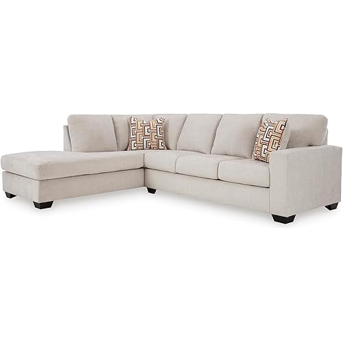 Signature Design by Ashley Aviemore Casual L-Shaped 2-Piece Sectional with Chaise and Loose Seat Cushions, Accent Pillows Included, 110" Wide, Light Gray
