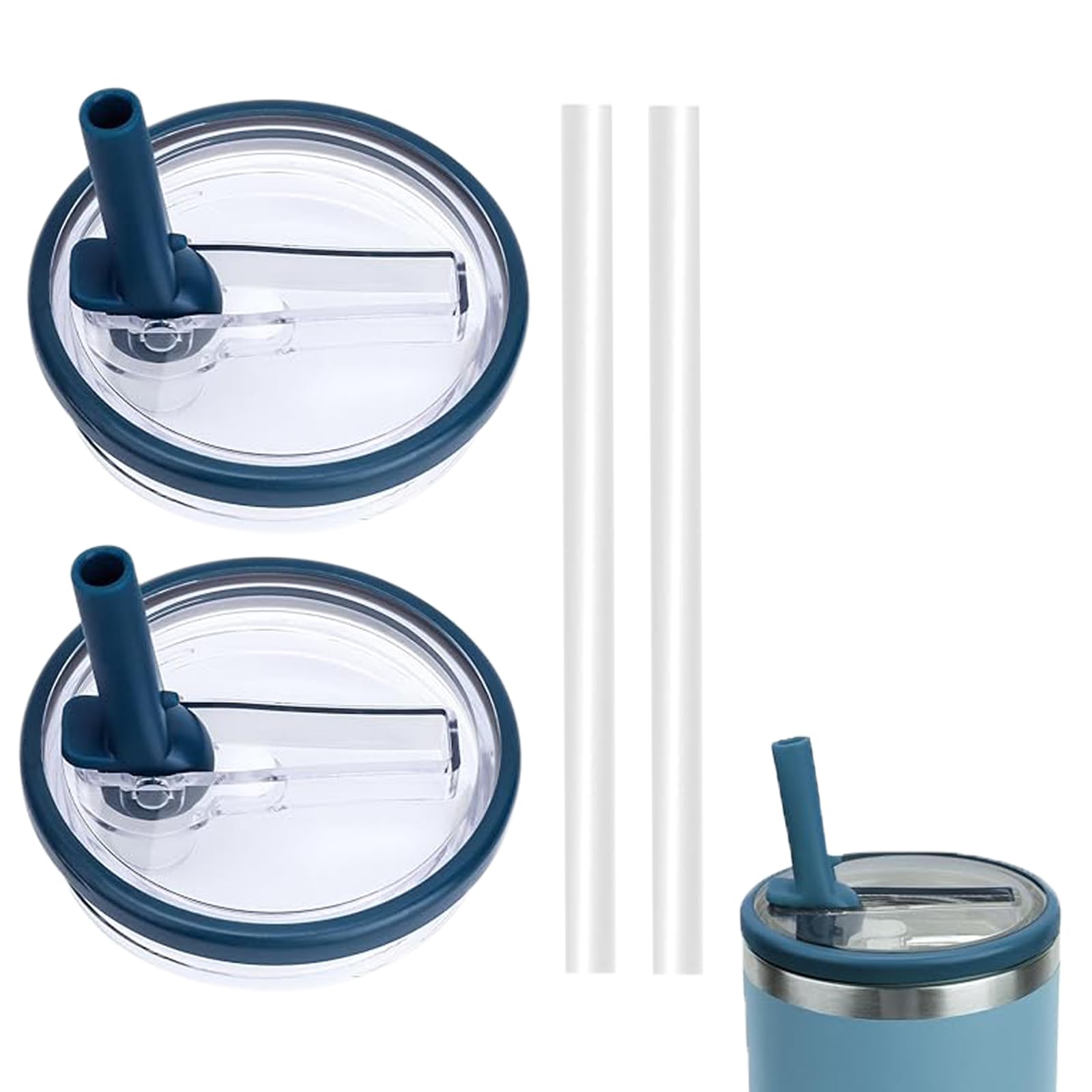 2 x Klapp-Trinkhalm-Deckel, auslaufsicherer, spritzwassergeschützter Becherdeckel passend für 1,2 l Trinkbecher, mit 2 Strohhalmen