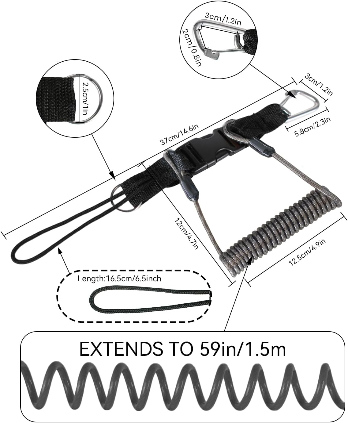 EEBBL Scuba Diving Lanyard, Heavy Duty Diving Lanyard with Clip, Stainless Steel Spring Coiled Lanyard