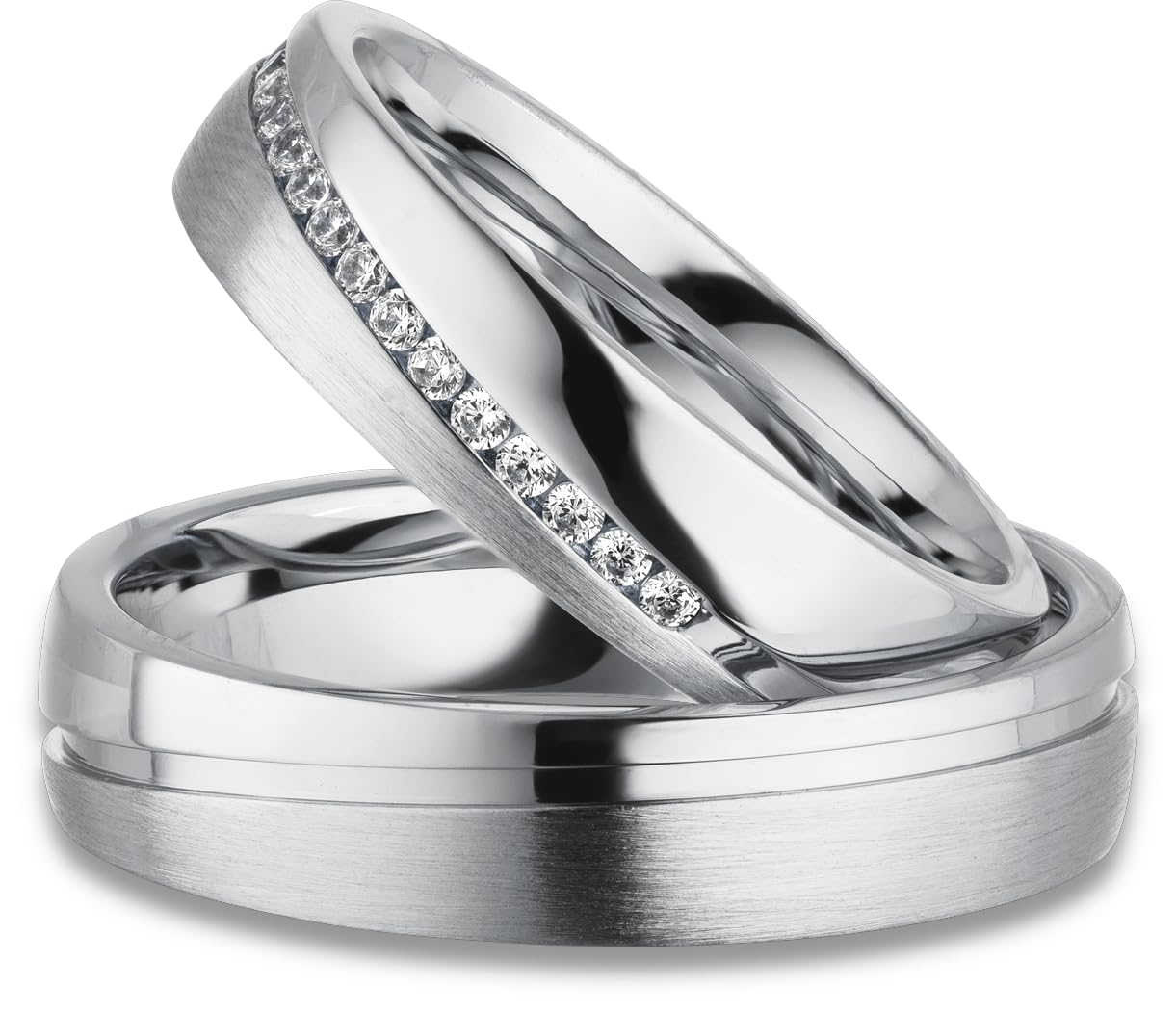 Kolibri Rings Eheringe Silber 925 rhodiniert mit 15 Zirkonia Steine in Kanalfassung Paarpreis | Made in Germany mitGratis Gravur und Etui, 5 mm Breite
