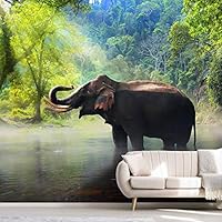 Wall Mural Elephant in The Water Removable Self-Adhesive Wallpaper Wall Decoration for Bedroom Living Room - 66x96 inches