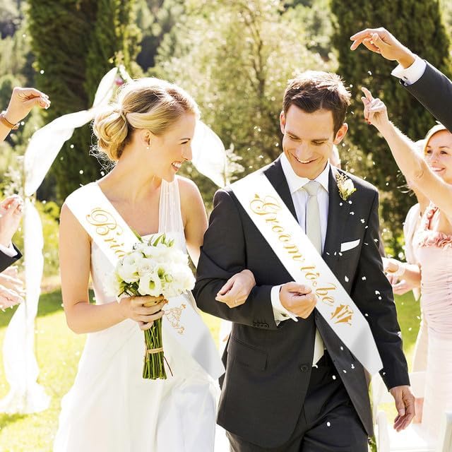 Bride Sash Groom Sash 2PCS Bride and Groom Sash Set White Bridal Sash Bachelorette Party Supplies Bride Gifts Bachelorette Outfit for Bride Accessories for Bachelorette Party Bridal Shower Favors - Image 4