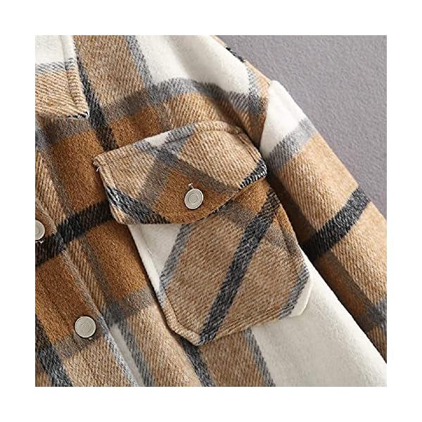 Womens-Casual-Flannel-Wool-Blend-Plaid-Lapel-Button-Down-Long-Sleeve-Shacket-Jacket-Coat-Winter-Loose-Oversize-Shirts BOUTIKOME Womens Plaid Shacket Button Down Long Sleeve Shirt Coat Fall Winter Flannel Jacket Loose Shirts(Khaki, Medium)