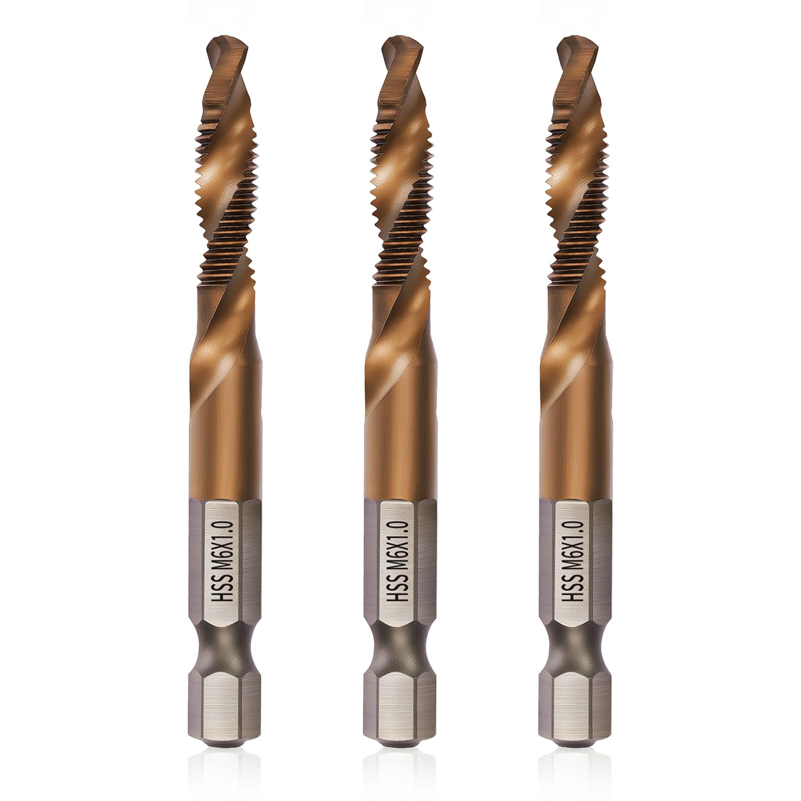WojBear 3 Pcs M6 Tap Set, Made of 6542 HSS with Cobalt Coating, Suitable for Aluminum Plates, Low and medium carbon steel