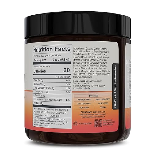 Miniatura 13 de Live Conscious Beyond Brew - Alternativa al café - Baja cafeína - Complejo de hongos con melena de león, Reishi, Cordyceps y Chaga para un enfoque