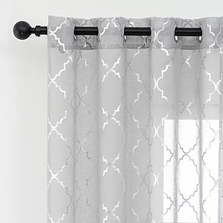 Kotile Silver Grey Sheer Curtains 84 Inches Long 2 Panels Metallic Silver Sheer Curtains for Living Room Bedroom, Grommet Light Filtering Privacy Shimmer Sheer Window Curtains, W52 x L84 Inch - Buy now
