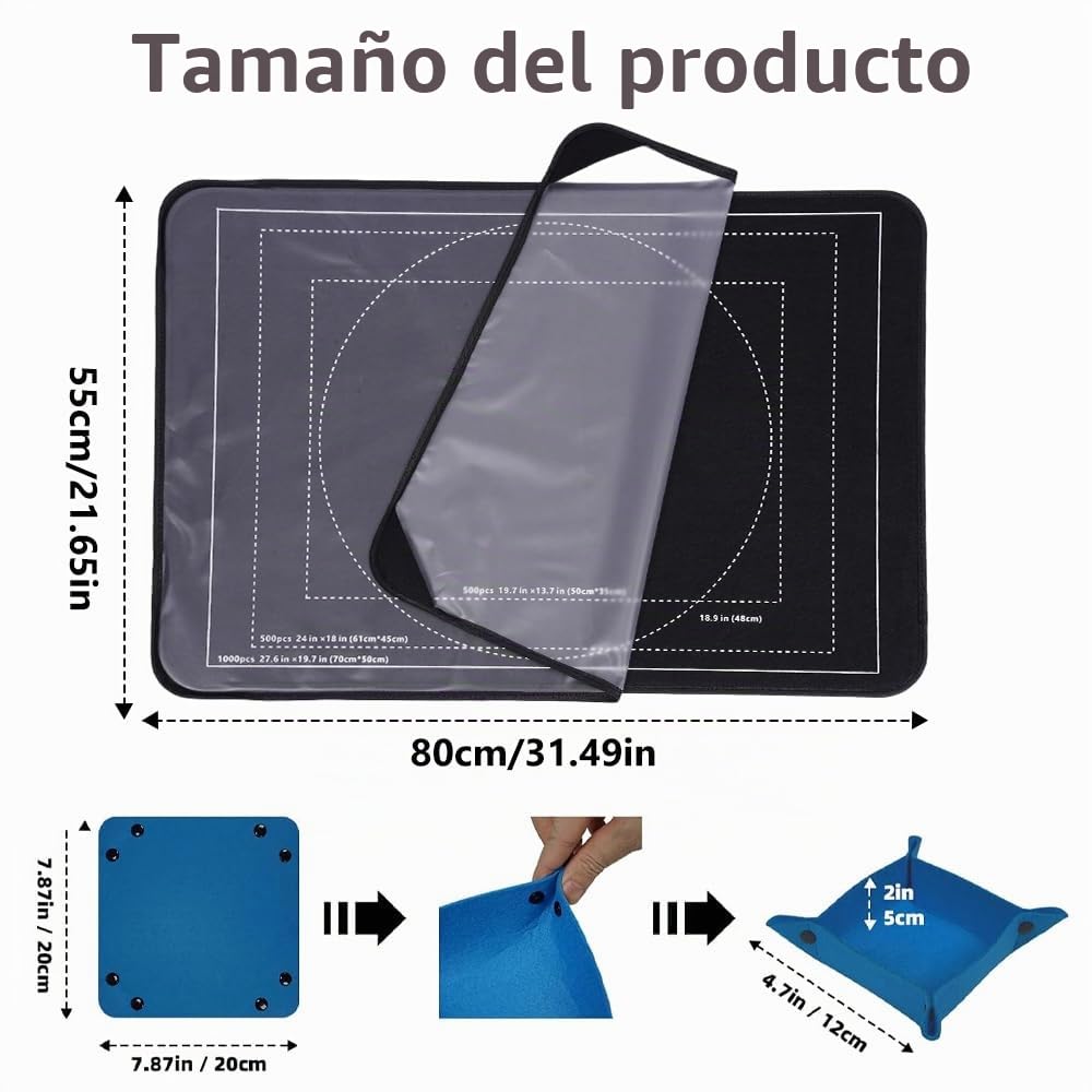 Tablero para Puzzles de 1000 Piezas, 80×55 cm Portátil Tapete Puzzle, Tablero Plegable con 8 Bandejas Clasificadoras y Cubierta, Puzzle Mat para Amantes de los Puzzles
