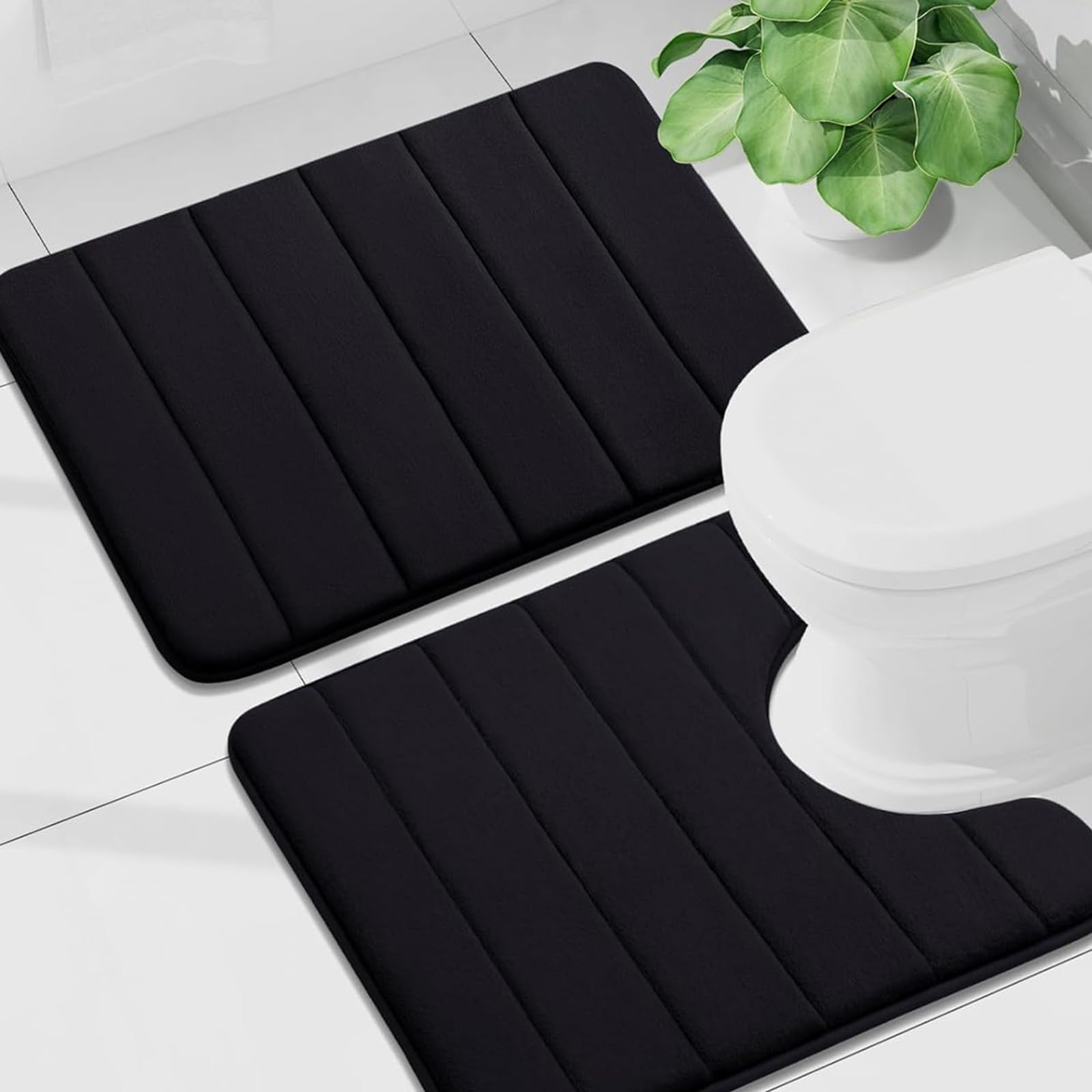 Buganda Memory Foam U-Shaped Toilet Rug Set
