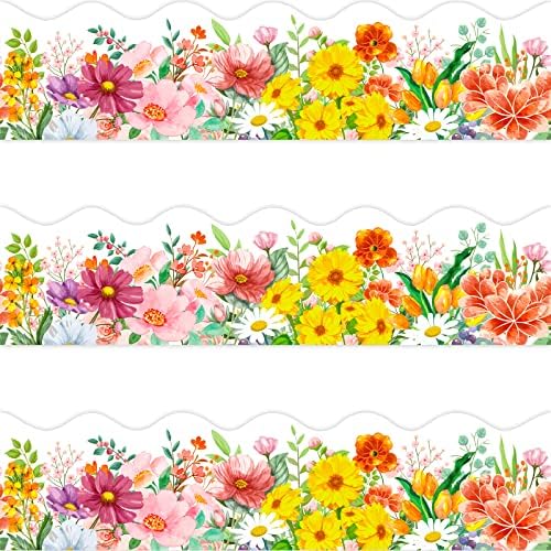 72 Feet Watercolor Flower Die-Cut Bulletin Board Borders for Spring Summer Classroom Decoration (Flower)