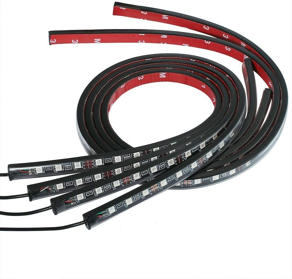 Samochodowa taśma świetlna LED, SUNWAN 4 szt. listwy świetlnej, sterowanie głosem, obudowa, nastrojowe światło, zestaw oświetlenia zewnętrznego, 2 x 90 cm + 2 x 120 cm