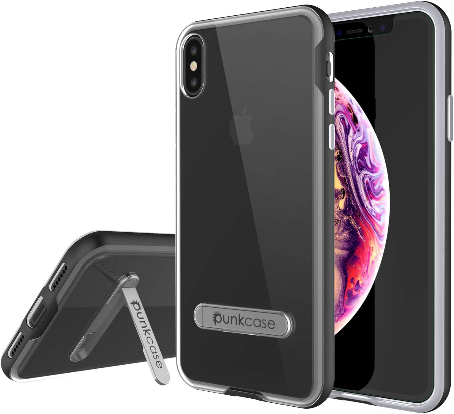 PunkCase iPhone XS Max Case, [LUCID 3.0 Series] [Slim Fit] [Clear Back] Armor Cover w/Integrated Kickstand, Anti-Shock System & PUNKSHIELD Screen Protector for Apple iPhone XS Max [Black]