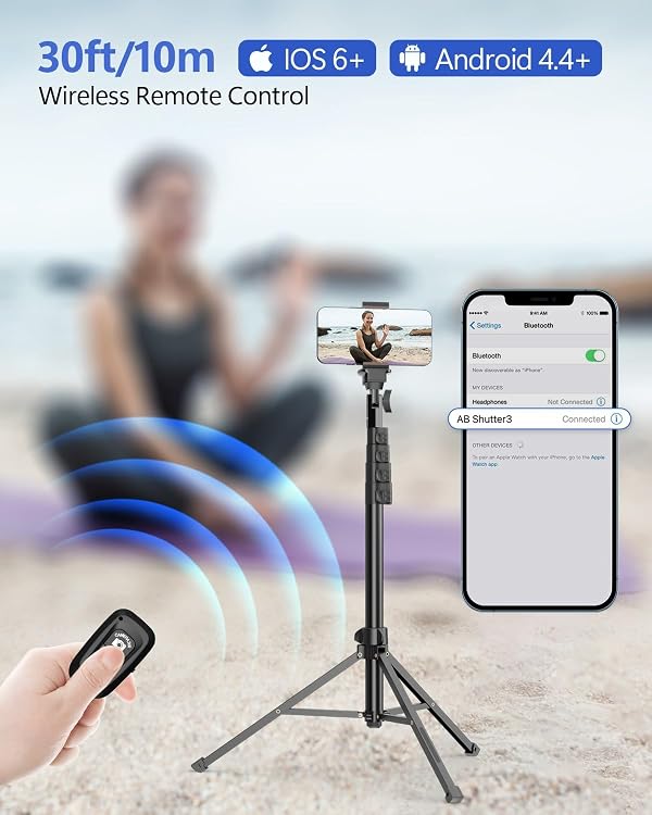 EMART 62’’ Cell Phone Tripod Stand, Adjustable Floor Cellphone Tri Pod Holder with Remote for iPhone and Android, Portable Compact Smartphone Selfie Stick for Video Recording Camera Ring Light Filming by EMART - Used condition - Image 6