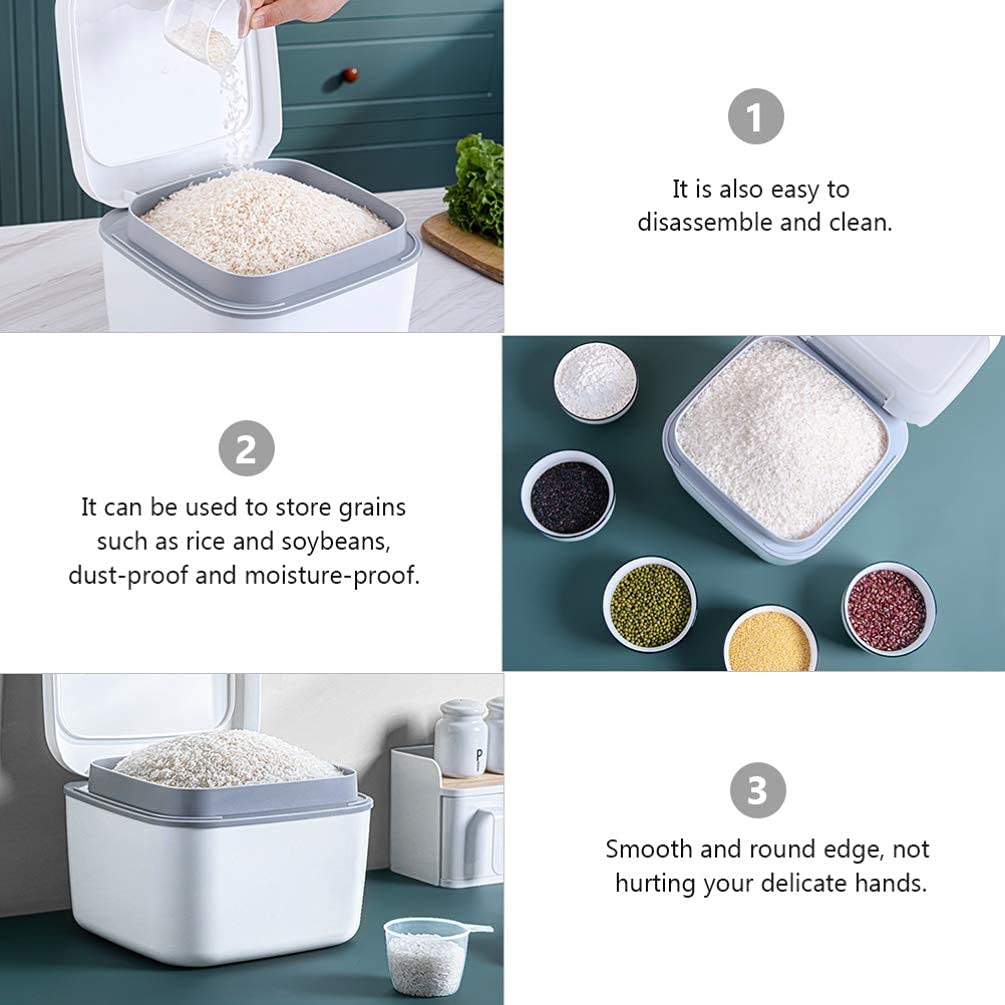 BERTY·PUYI Contenedor De Almacenamiento De Arroz Contenedores De Cereales Dispensador 5 KG Contenedores Herméticos De Almacenamiento De Alimentos Contenedores De Almacenamiento De Despensa De Cocina