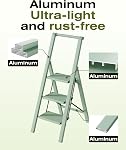 HillhutApex Step Ladder,3 Step Ladder with Handrail(Pale Green) | 150KG Capacity Aluminum Ladder,Foldable Ladders for Kitchen,Office,Library