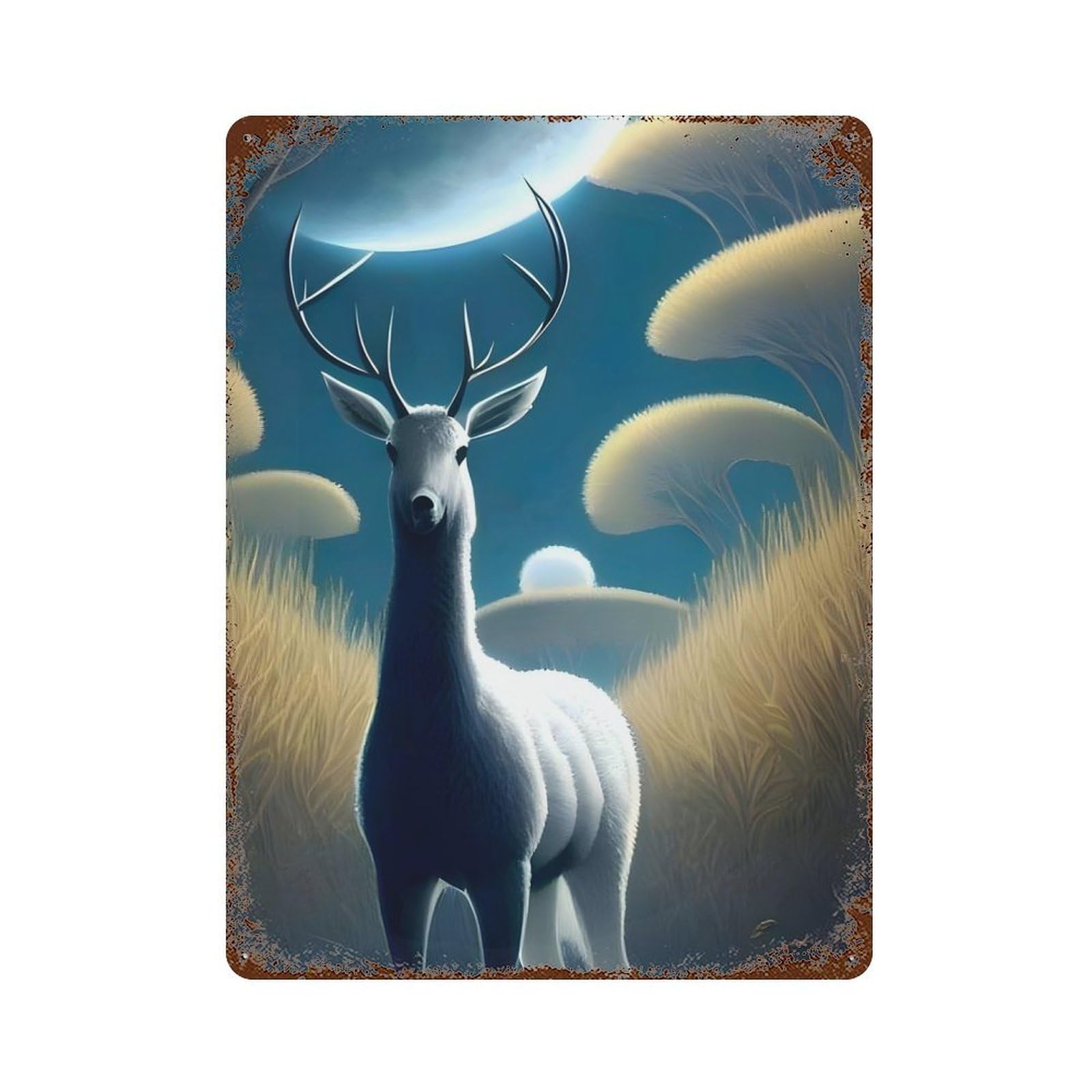 Moon And Antelope 15.7"x11.8" Aged Metal Wall Plaque, Novelty Wall Decor for Garage, Bar And Workshop Decor