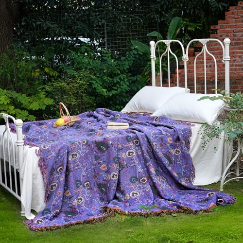 Image of LUTBM Boho Throw Blanket for Bed 60 inchx80 inch, 100% Cotton Purple Couch Blankets