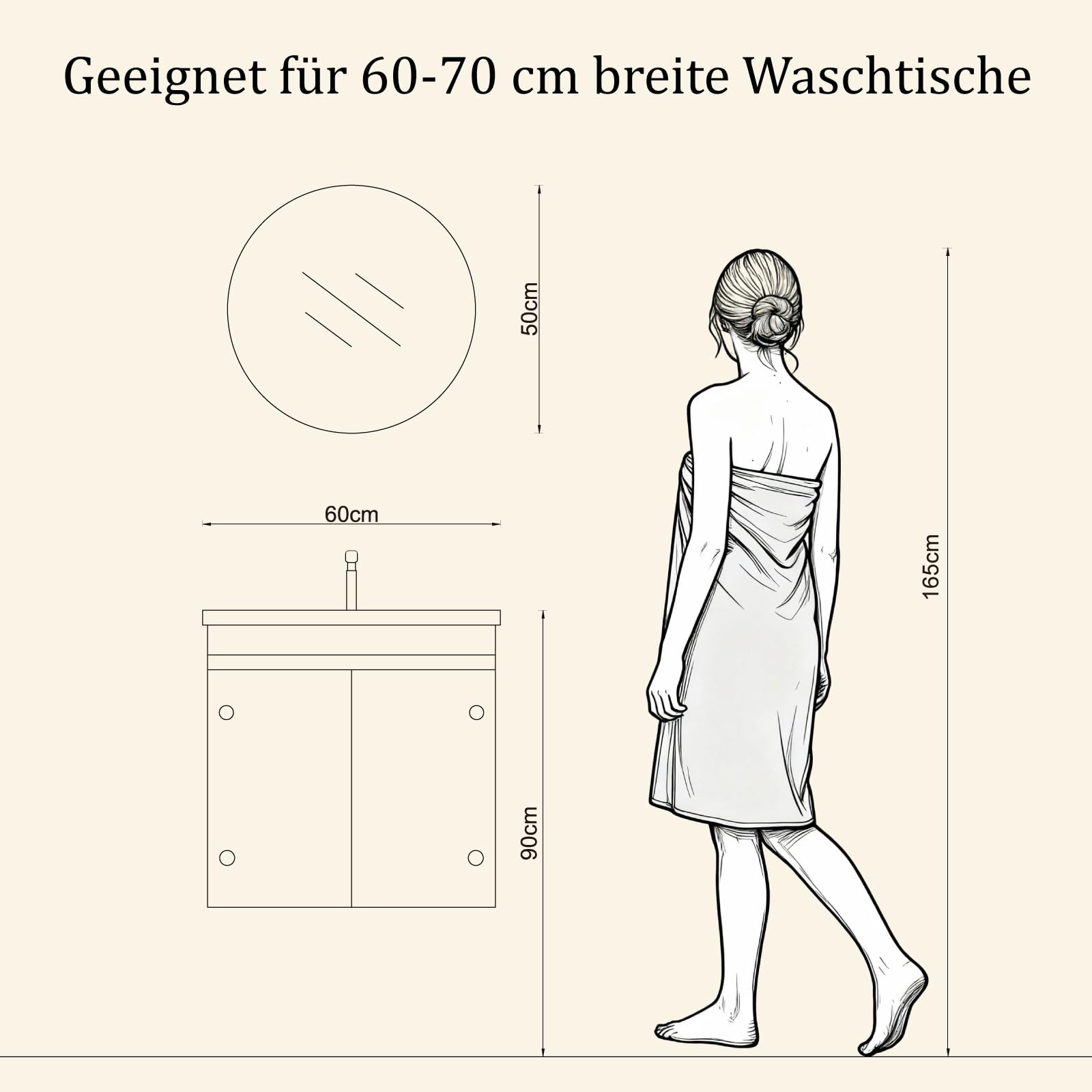 Badspiegel mit Beleuchtung - LED-Badezimmer-Spiegel-Round 50cm,Touch-Schalter,Dimmbar,3 Lichtfarben, Speicherfunktion, Badezimmerspiegel mit HD Sicherheitsgla - Explosionsschutz Wandspiegel