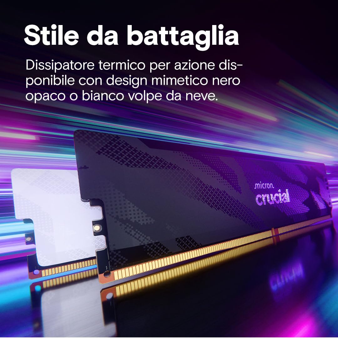 Crucial Pro RAM DDR5 32GB Kit (2x16GB) 6400MHz CL32, Overclocking Gaming, Memoria per Computer, Intel XMP 3.0 / AMD EXPO, Nero - CP2K16G64C32U5B