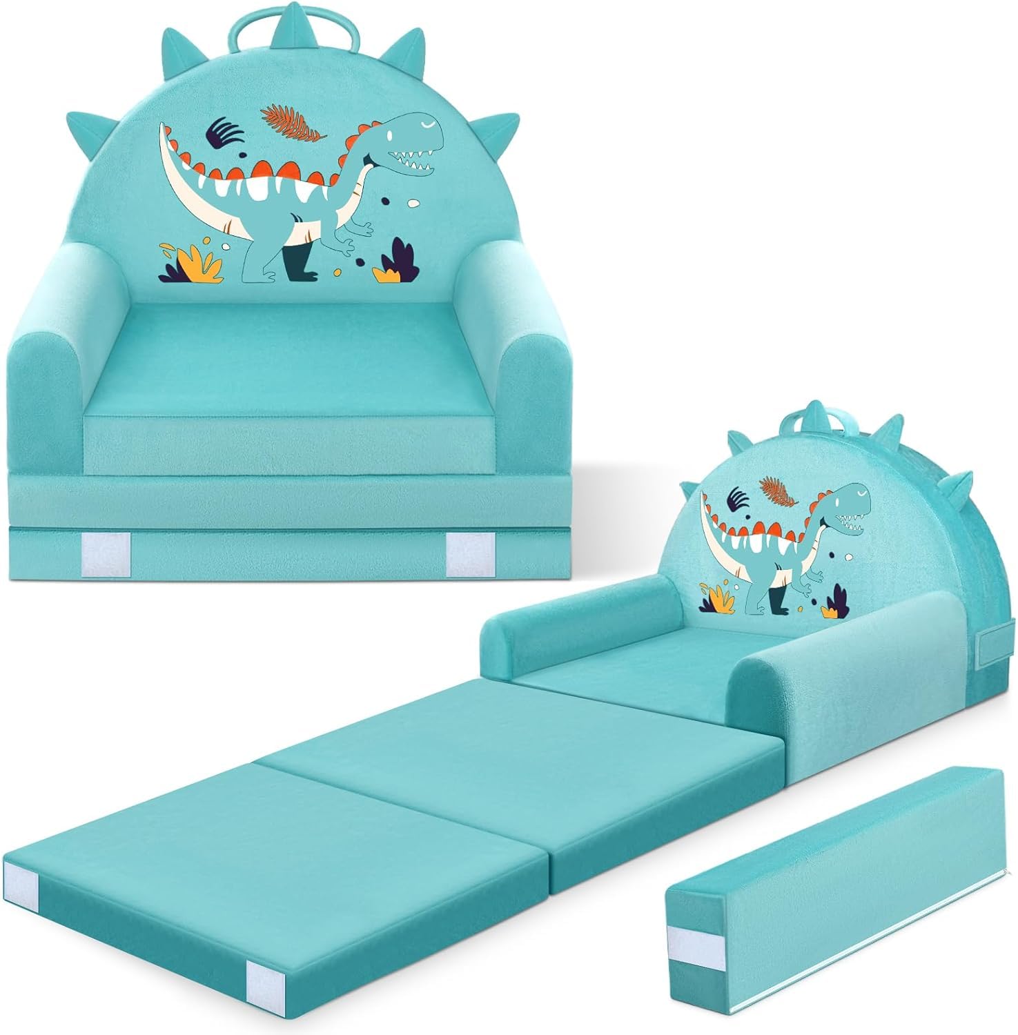 Dinosaur Kids Couch Comfy Toddler Chair,2-in-1 Fold Mini Sofa