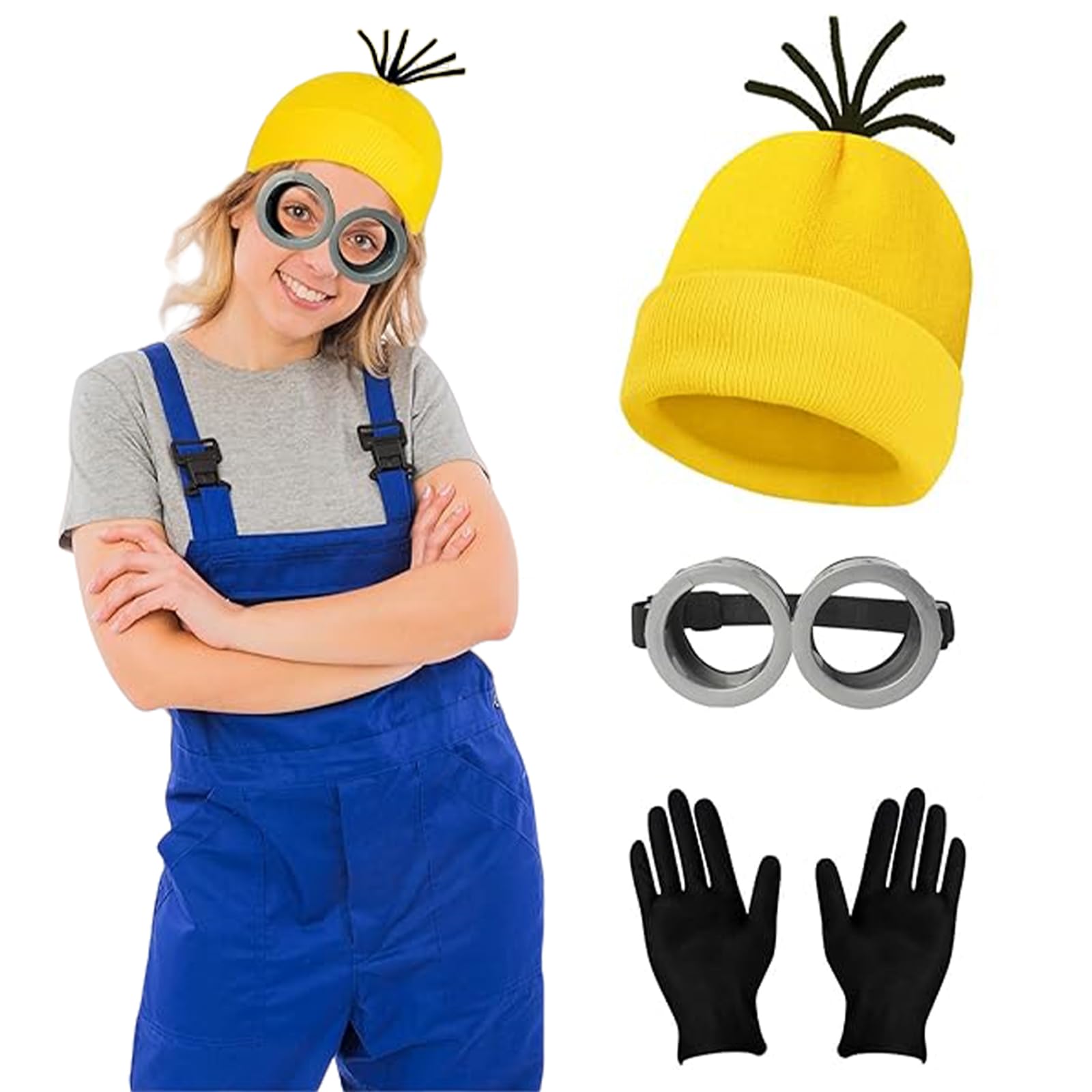 WKPBJX Costume Accessory, Halloween Decorations, 3/5 Pcs Halloween Costumes Includes Goggles Yellow Beanie Gloves Tutu Skirt And Suspenders, for Cosplay Party Fancy Dress Costume Games Party (3 Pcs)