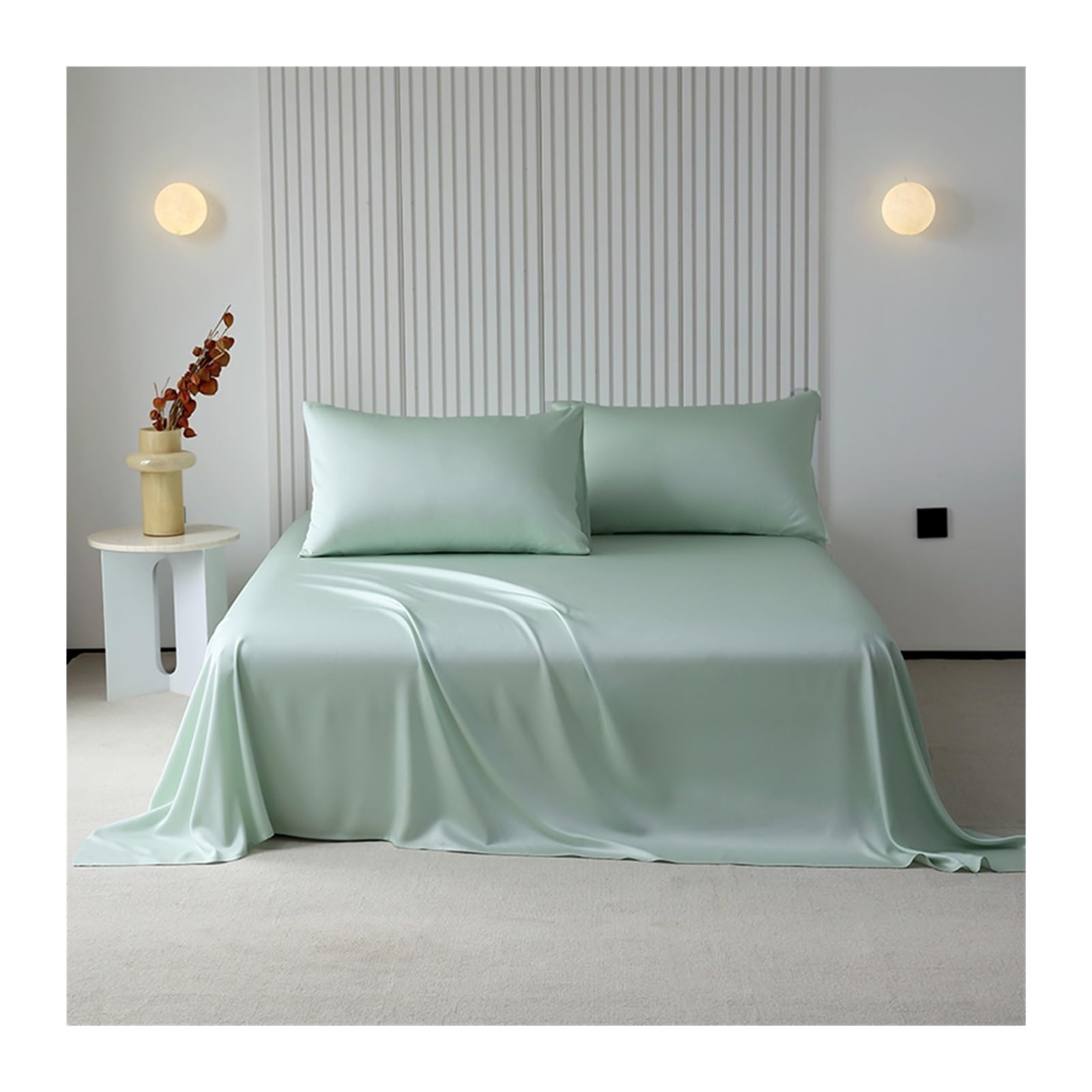 Sábana Encimera Sábana Plana 160x245cm 200x245cm 245x250cm 245x270cm de 300 Hilos de Tencel Extra Suaves y Refrescantes(Aqua Green,160x245cm)